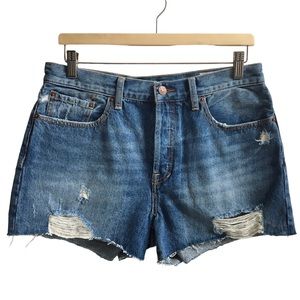 Free People Sophia Mid Rise Distressed Buttonfly Cut Off Denim Jean Shorts 31